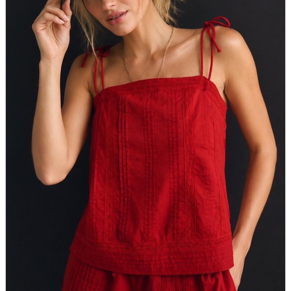 Abercrombie & Fitch Embroidered Tie Strap Cami Tank Top Size XL Fiery Red NEW